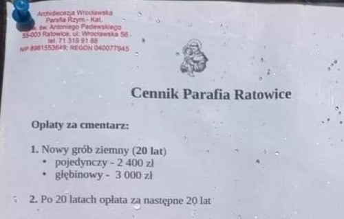 Ratowice: Skandaliczny cennik za pogrzeb!